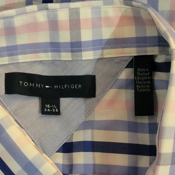 Tommy Hilfiger Blue White Pink Button Up Shirt 16 1/2 34 - 35 - Picture 5 of 6